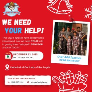 Families have been interviewed. ✅ Family profiles have been created. ✅ Wish lists have been gathered. ✅ 

Now we need YOUR help to make their Christmas magical! If you or someone you know would like to be a Sponsor for one (or more) family, please contact us, ASAP. This Holiday Season, don’t miss the opportunity to help a family in DTLA. 😊😇 #adoptafamily #christmas #makingchangesforthebetter #lacatholics #downtownla #familiesfirst #helpushelpothers #community