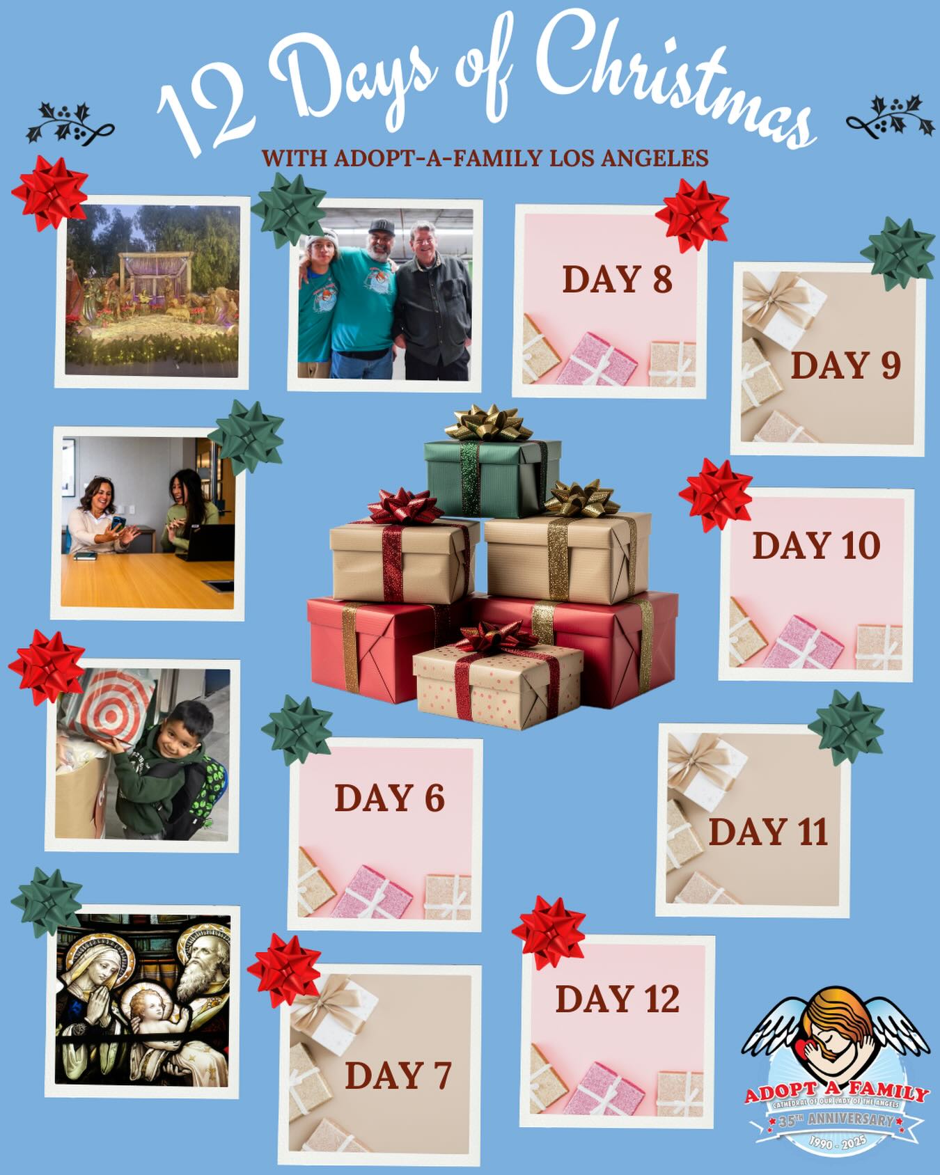 Day 5! We focus on ‘Service’. We are called to serve others as we are all children of God. What acts of service can you do this Christmas season? #12DaysofChristmas #ChristmaswithAAF #Day5 #ActsofService #catholics