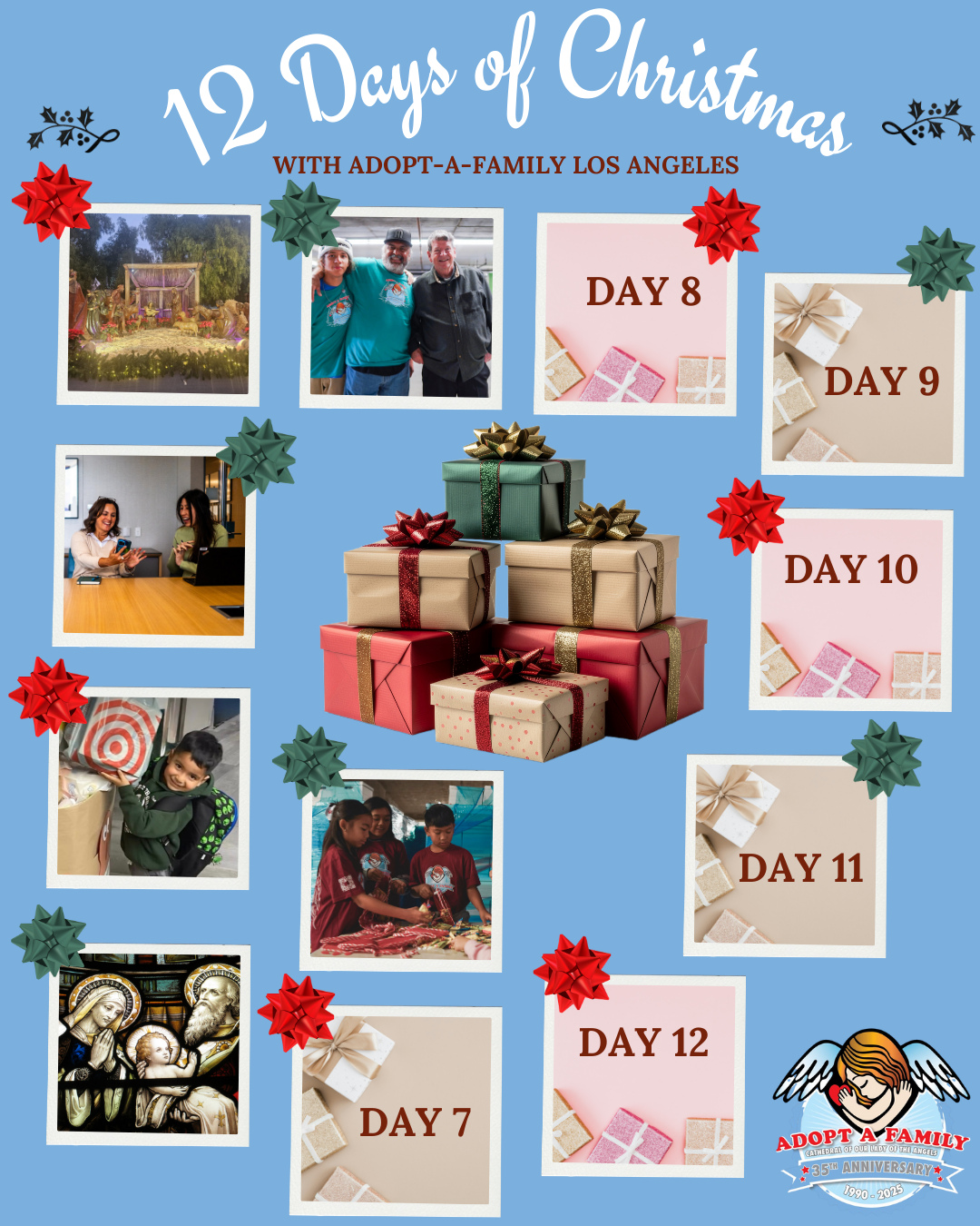 Day 6: "Be a Witness/Acts of Charity". Every year DTLA volunteers step up and do multiple tasks to ensure we are ready for Delivery Day. Ranging from schools, organizations, individual families, group of friends; they all arrive @olacathedral ready to make a difference! #12DaysofChristmas #Day6 #ChristmasWithAAF #lacatholics #Charity