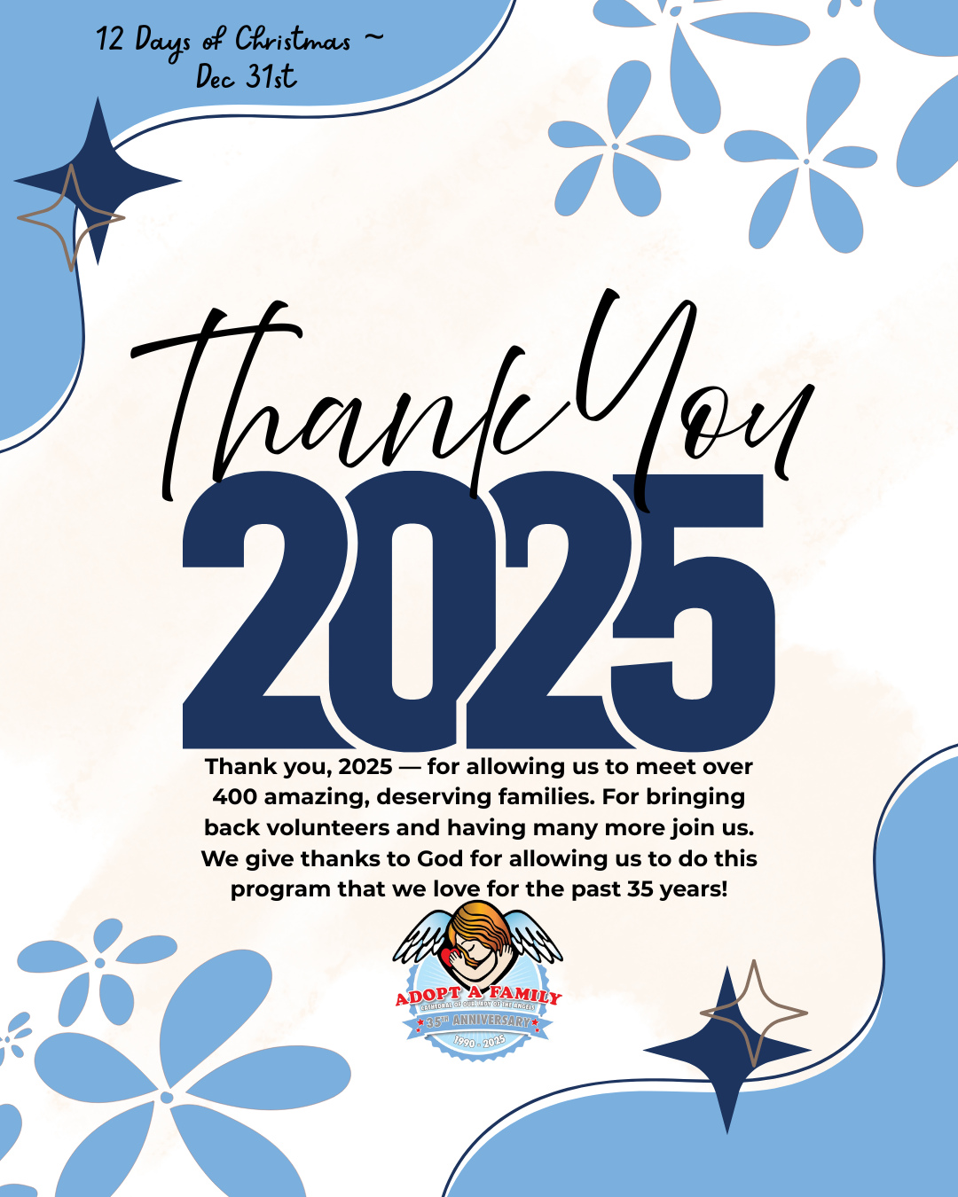We end 2025 satisfied with all we accomplished. We've touched the lives of 400+ families this Christmas season and it's not something we take lightly. ⁠It was awesome celebrating 35 years this past Dec 13th!⁠
⁠
Share with us some of your favorite 2025 moments! ⁠
#12DaysofChristmas #Day7 #NewYearsEve #Gratitude #ChristmasWithAAF