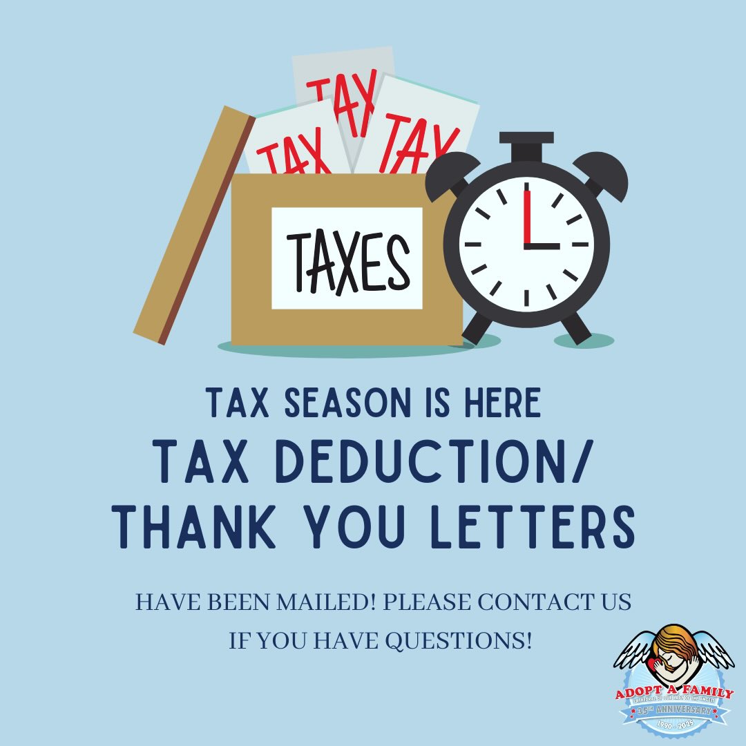 Donors, please check your mailbox regularly, as our team has sent all Tax Deduction Letters for 2025. If you have any questions please contact our office, and our team will be happy to assist you. 
Like always, we extend our gratitude for making our families dreams come true! #Adoptafamily #TaxSeason #ThankYou #DTLA #outreach