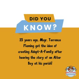 Did you know that Msgr. Fleming created Adopt-A-Family after hearing the story from an Altar Boy? When asking all volunteers what they would do for the Christmas, the Altar Boy explained that “we don’t have much money. We won’t be receiving gifts this Christmas.” With this heartbreaking thought, Msgr. Fleming decided to create a program that would help many families have a “Magical” Christmas. Economic situation shouldn’t stop families from feeling the love and joy that comes during Christmas Season. #adoptafamily #lafamilies #thankyou #makingchristmasmagical #didyouknow